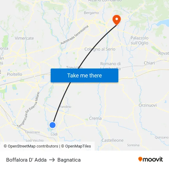 Boffalora D'Adda to Bagnatica map