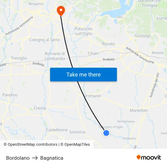 Bordolano to Bagnatica map