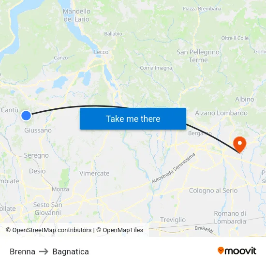 Brenna to Bagnatica map