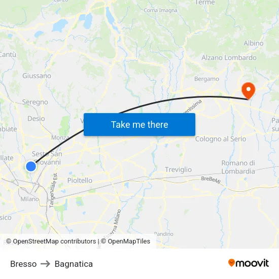 Bresso to Bagnatica map