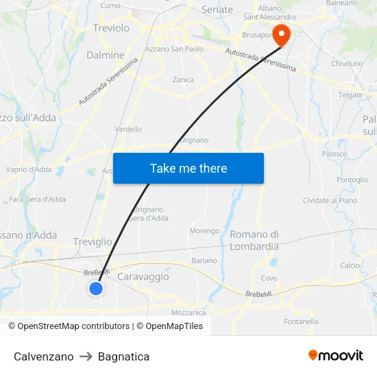 Calvenzano to Bagnatica map