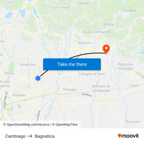 Cambiago to Bagnatica map