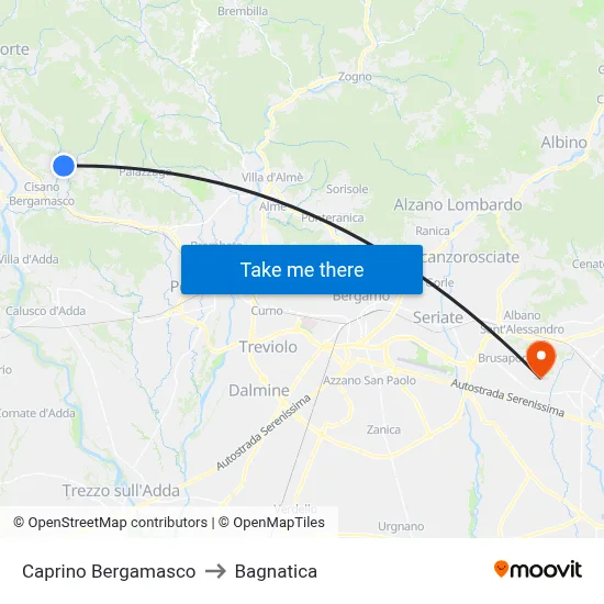 Caprino Bergamasco to Bagnatica map
