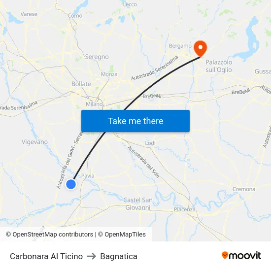 Carbonara Al Ticino to Bagnatica map