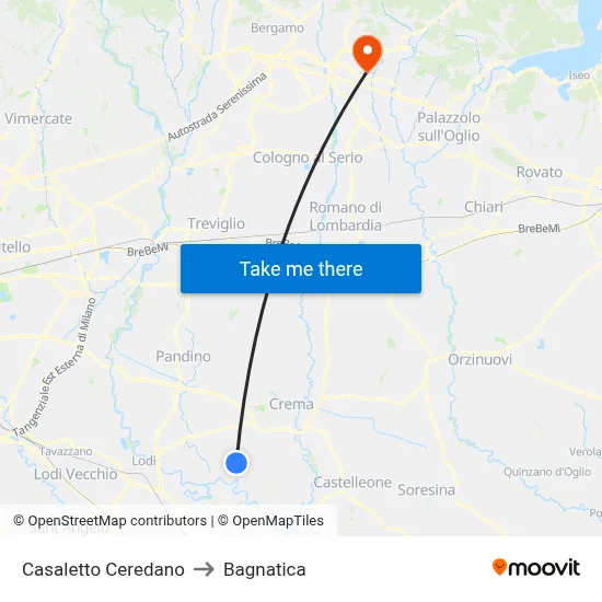 Casaletto Ceredano to Bagnatica map