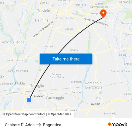 Casirate D' Adda to Bagnatica map