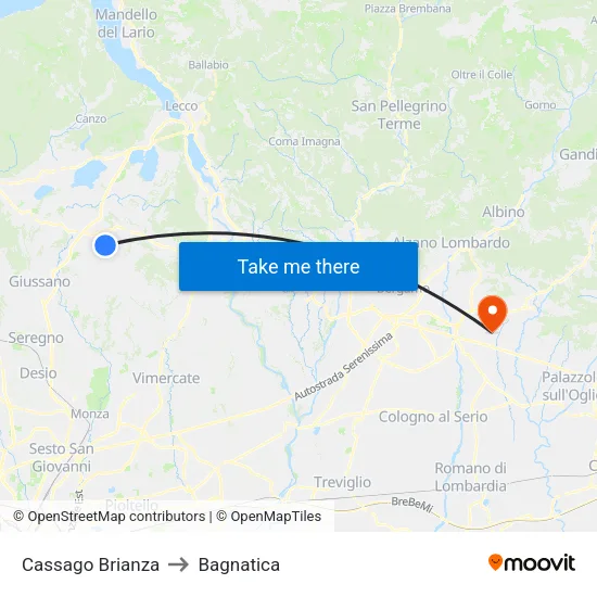 Cassago Brianza to Bagnatica map