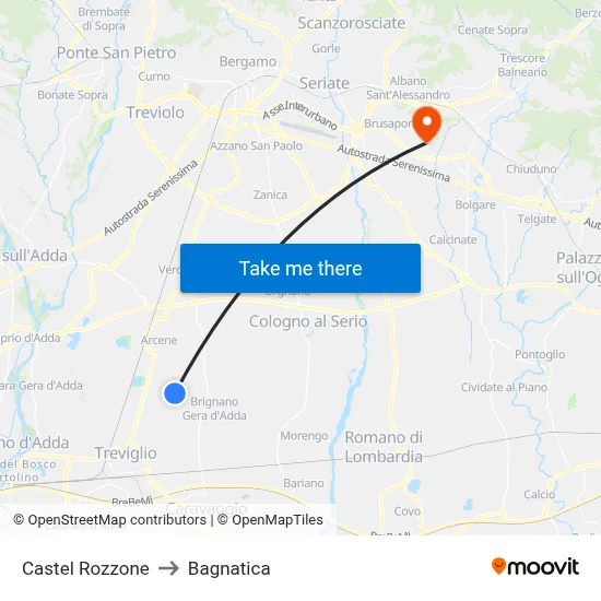 Castel Rozzone to Bagnatica map