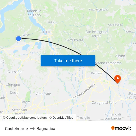 Castelmarte to Bagnatica map