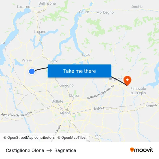 Castiglione Olona to Bagnatica map