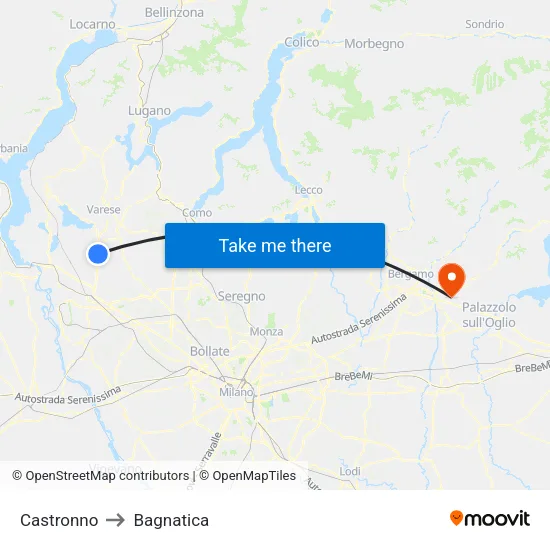 Castronno to Bagnatica map