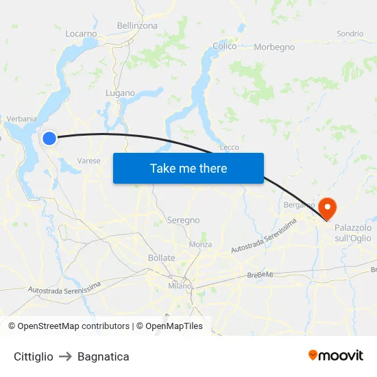 Cittiglio to Bagnatica map