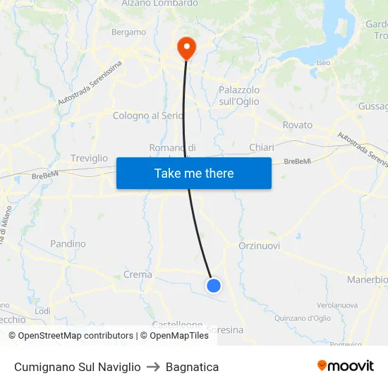 Cumignano Sul Naviglio to Bagnatica map