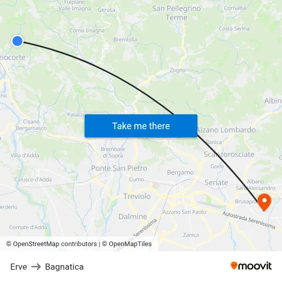 Erve to Bagnatica map