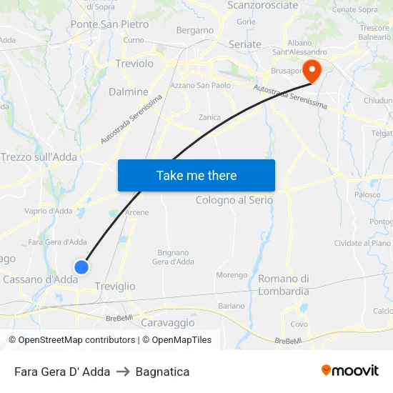 Fara Gera D' Adda to Bagnatica map