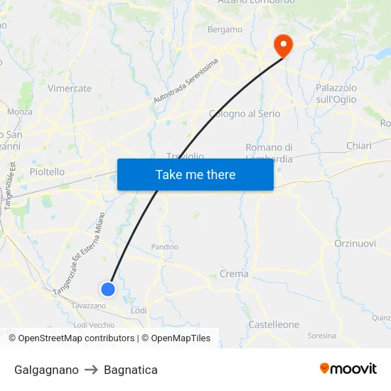 Galgagnano to Bagnatica map