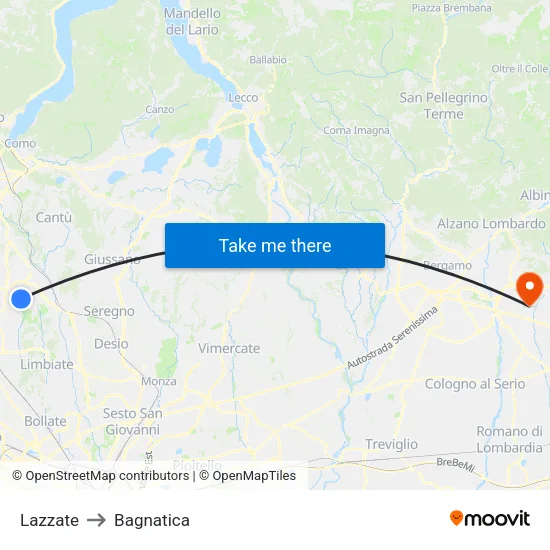 Lazzate to Bagnatica map
