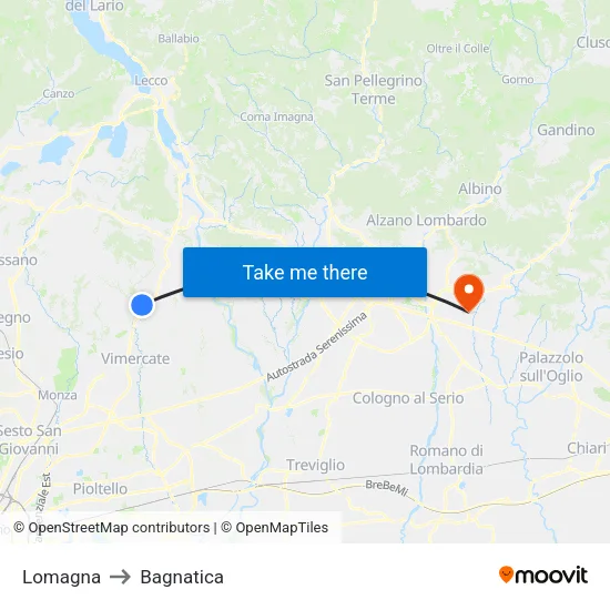 Lomagna to Bagnatica map