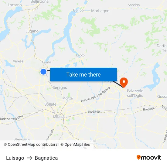 Luisago to Bagnatica map