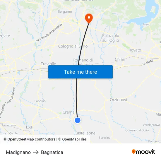 Madignano to Bagnatica map