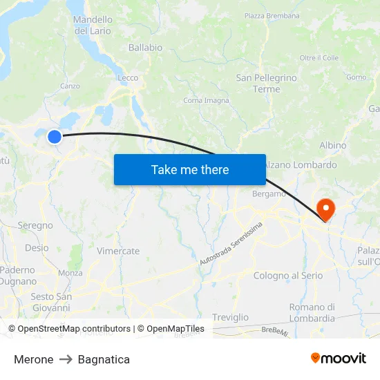 Merone to Bagnatica map
