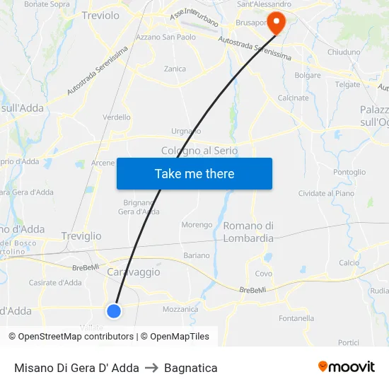 Misano di Gera d'Adda to Bagnatica map