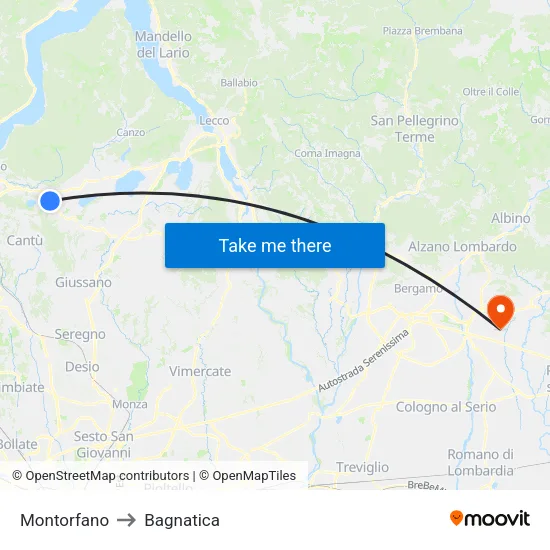 Montorfano to Bagnatica map
