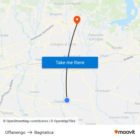 Offanengo to Bagnatica map