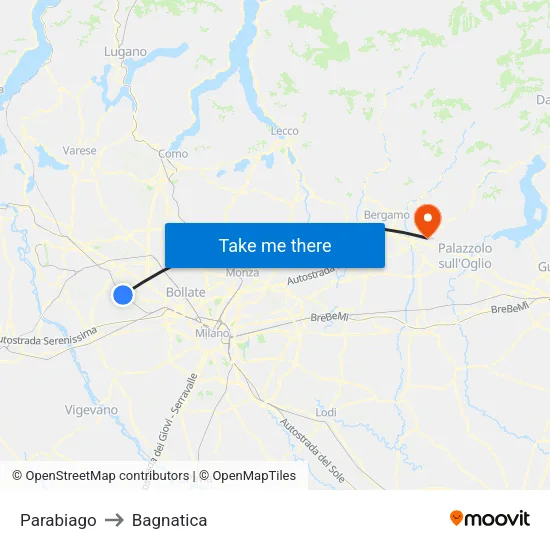 Parabiago to Bagnatica map