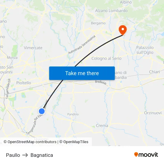 Paullo to Bagnatica map