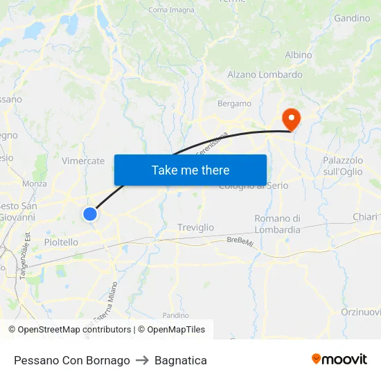 Pessano Con Bornago to Bagnatica map