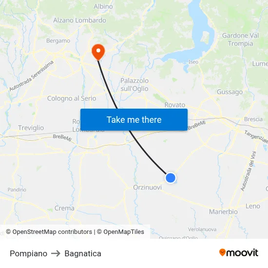 Pompiano to Bagnatica map