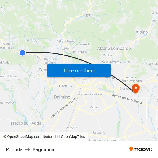 Pontida to Bagnatica map