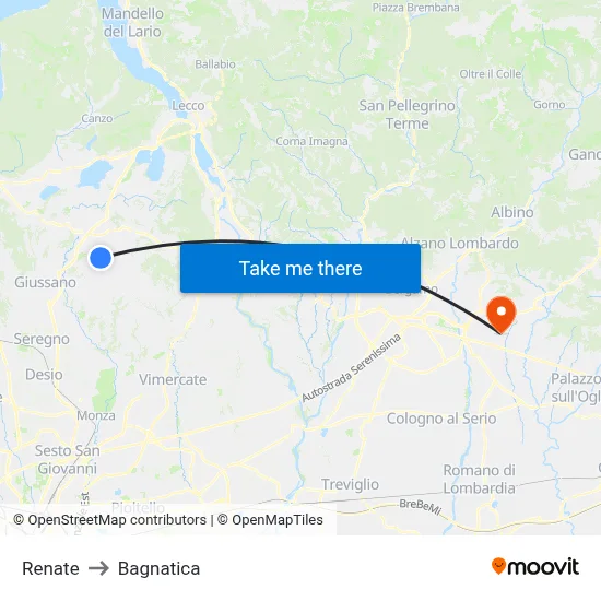 Renate to Bagnatica map