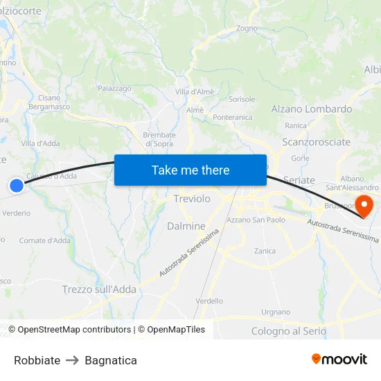 Robbiate to Bagnatica map