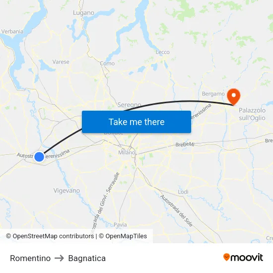 Romentino to Bagnatica map