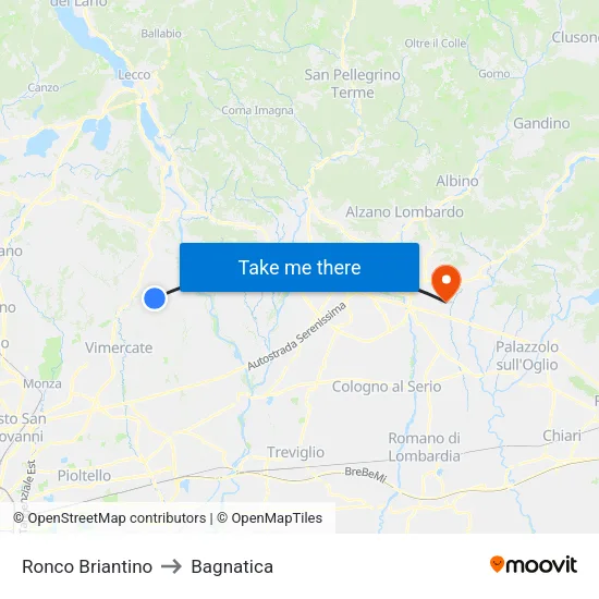 Ronco Briantino to Bagnatica map