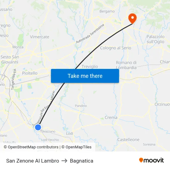San Zenone Al Lambro to Bagnatica map