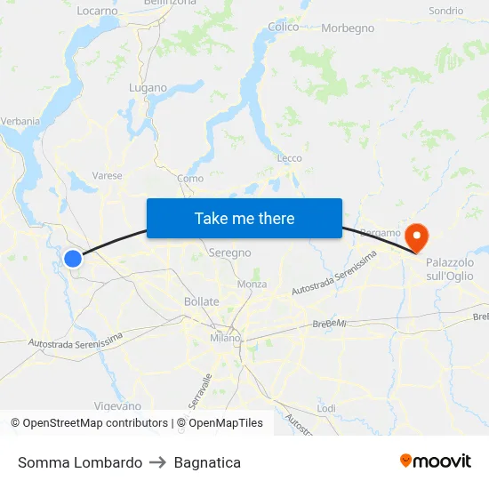 Somma Lombardo to Bagnatica map