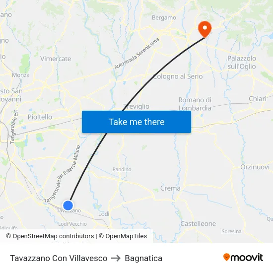 Tavazzano Con Villavesco to Bagnatica map