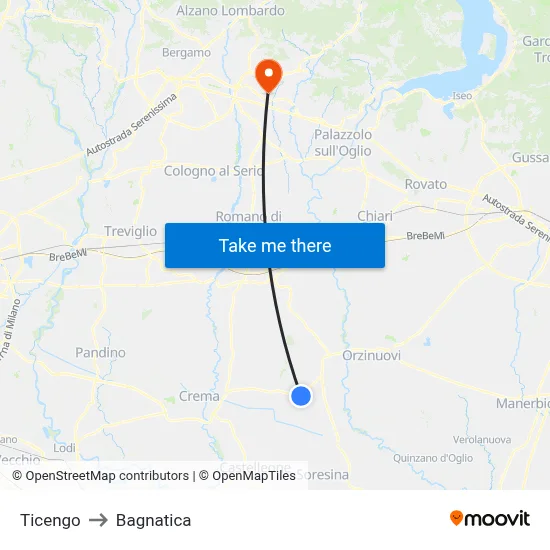 Ticengo to Bagnatica map