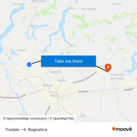 Tradate to Bagnatica map