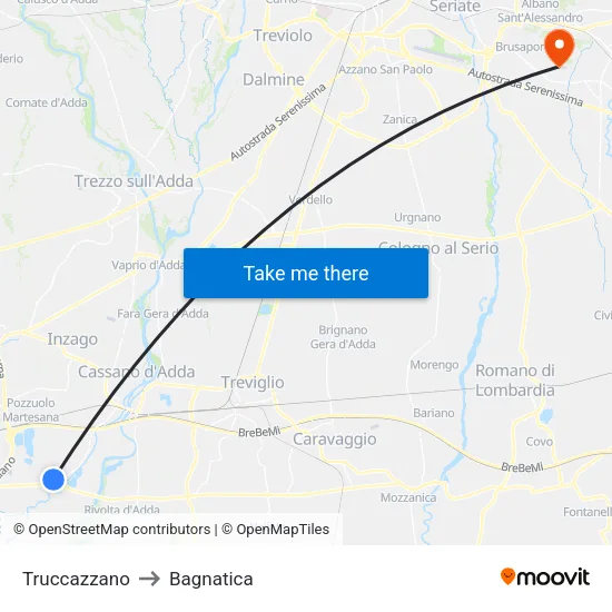 Truccazzano to Bagnatica map