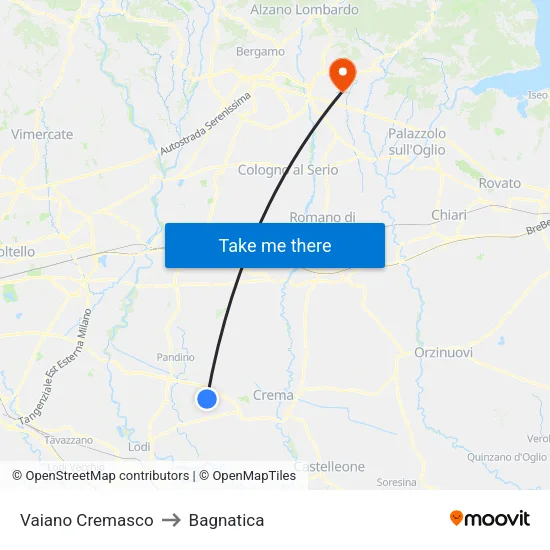 Vaiano Cremasco to Bagnatica map