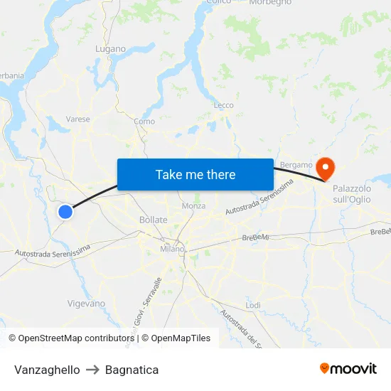 Vanzaghello to Bagnatica map