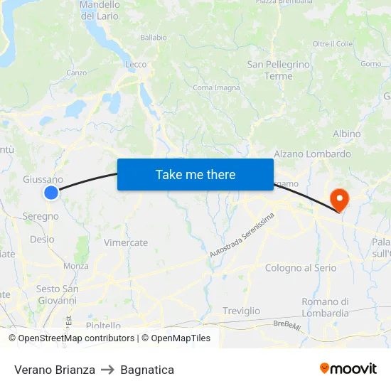 Verano Brianza to Bagnatica map
