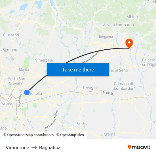 Vimodrone to Bagnatica map