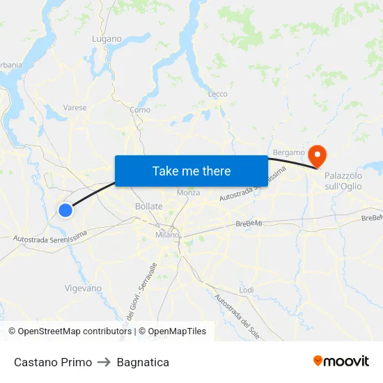 Castano Primo to Bagnatica map