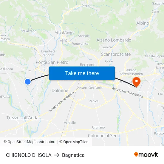 CHIGNOLO D' ISOLA to Bagnatica map