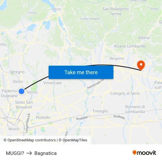 Muggiò to Bagnatica map